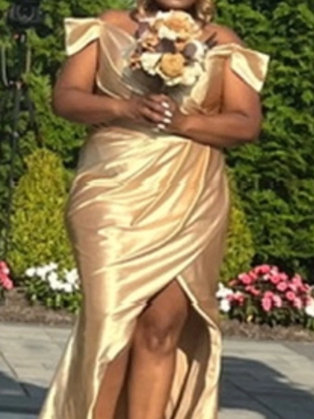 Elegant Gold Off-Shoulder Prom Dress